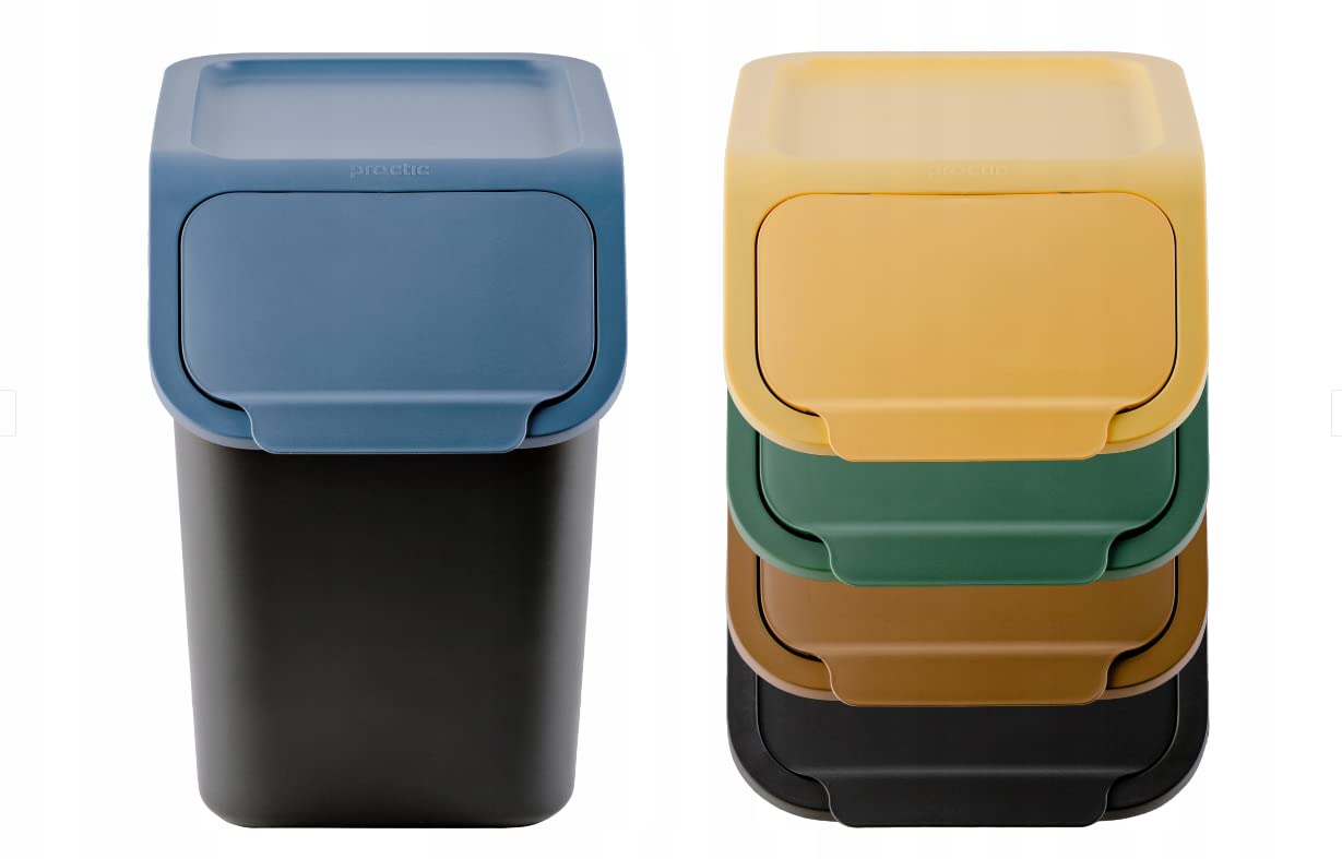 Küchen Mülleimer Set 4 Stück: 3x 25L + 1x 4,5L mit Deckel, Mülltrennsystem, Abfallbehälter zur Trennung, Click-Funktion, Robuster, Kunststoff, Recycling Müllbehälter