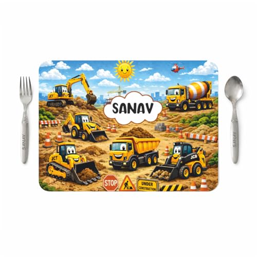 Image of Customized Table Mat with Name & Design Engraving | Personalized Dining Mat with Spoon & Fork | Customized Birthday Gift for Kids (JCB)