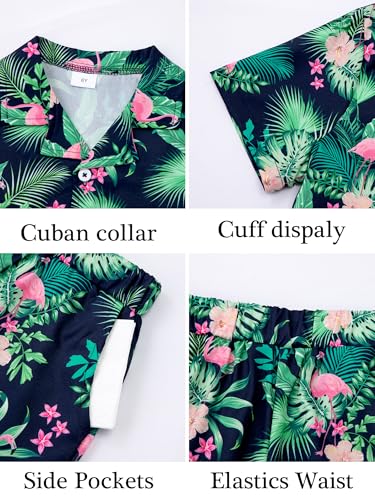 Image of DAXIANG Boys 2 Piece Hawaiian Outfit Summer Button Down Shirt and Pocket Short Sets Beach Vacation Clothes for Kid Size 3-10