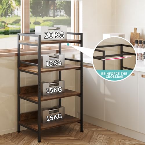 Image of HOME CUBE 4-Tier Metal Storage Shelf with Wooden Shelves, Kitchen Organizer Rack, Microwave Stand, Bookshelf, Standing Shelf Units, Multipurpose Storage Rack for Living Room, Office, Garage, Shops