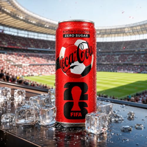 Image of COCA-COLA Zero Sugar FIFA Special Edition Soft Drink Cans, 320ml x 4pcs | Sugar Free Carbonated Cola, Fizzy Chilled Party Drink, By COUGAR, Imported-MALAYSIA