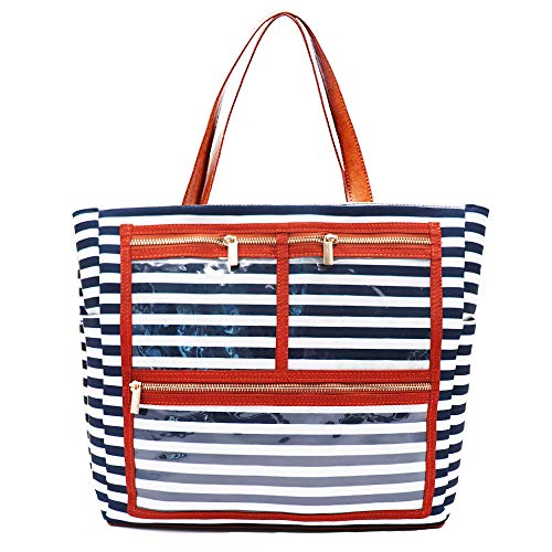 Striped Canvas Display Bag Handbag Purse Essential Oils Carrying Bag Reps Business Bag With Smooth Zipper and Multiple Display Windows Clear Pockets