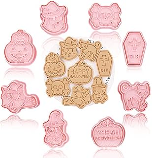 8 PCS Halloween Cookie Cutter Set, 3D Halloween Cookie Stamp Cookie Cutters 3D Halloween Cookie Moulds Pumpkin, Ghost, Cat, Castle, Bat, Spider, Hat for Halloween Party Supplies Decorations