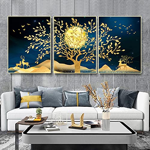 Affiche lune arbre cerf dorée pour creer une ambiance zen et cosy dans la chambre