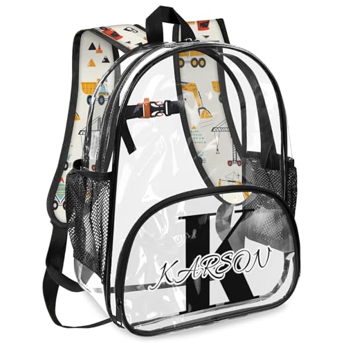 Personalized Excavator Large Clear Backpack Stadium Approved Heavy Duty PVC Plastic Custom Transparent Backpacks See Through Bag with Name2