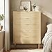 IDEALHOUSE Rattan 5 Drawer Dresser, 44''Tall Narrow Chest of Drawer, Farmhouse Wooden Vertical Dresser with Metal Legs and Handles, Modern Cabinet for Bedroom, Living Room, Oak