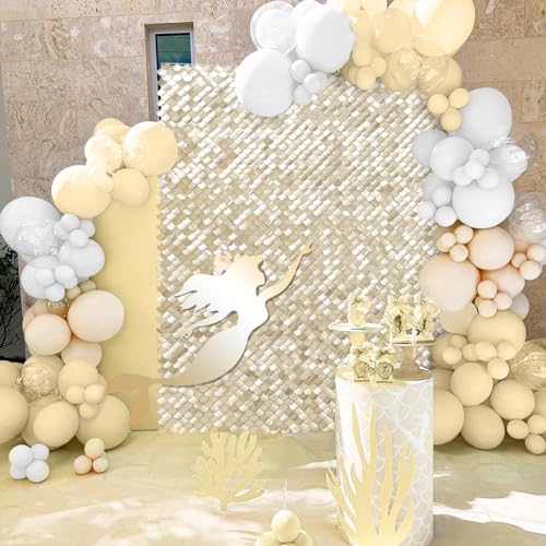 Image of Light Gold Shimmer Wall Backdrop - 24 Panels Sequin Disco Backdrop for Birthday, Wedding, Engagement & Mermaid Wall Decoration