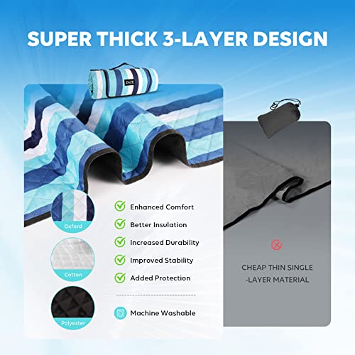 ZAZE Picnic Blankets Beach Blanket, 80''x80'' Extra Large Thick 3-Layers, Sandproof Machine Washable Waterproof Foldable Oversized XL Outdoor Mat, for Camping, Park, Travel, Grass(Blue White Stripe) - Image 5