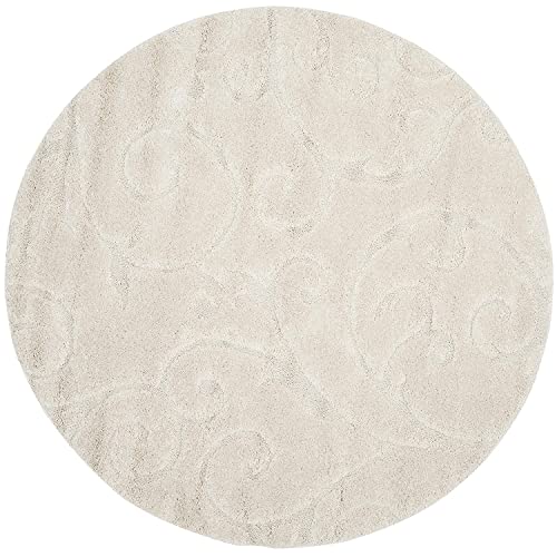 Image of Handwoven Microfibre 3D Rug for Living Room (Ivory & Ivory, 10 X 10 Feet (Round), Microfibre)