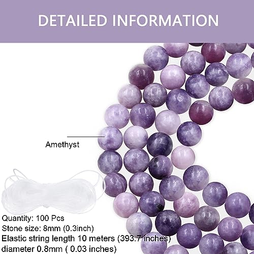 Perles en lépidolite authentique de 8 mm pour bijoux d'exception