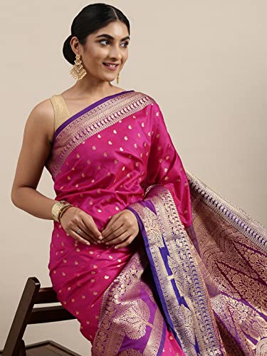 Image of Panzora Women's Banarasi Silk Saree With Unstitched Blouse Piece