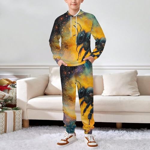 Boys Girls Clothes Outfits 2 Piece Long Sleeve Hoodie Pants Kid Sweatpants, Bee Galaxy Universe3