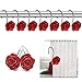 FINROS 12 PCS Home Fashion Decorative Anti Rust Shower Curtain Hooks Rose Design Shower Curtain Rings Hooks (RED)
