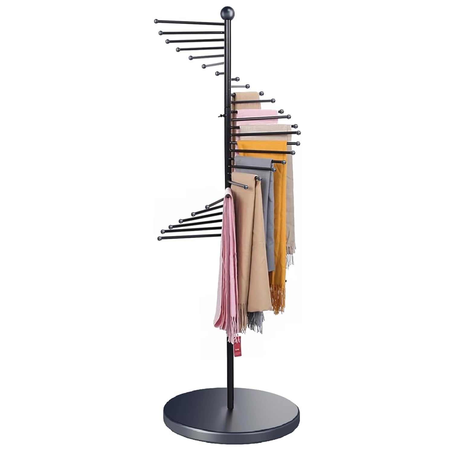 Porte-écharpe en métal autoportant, Porte-écharpe en Spirale de, Support en métal sur Pied, étagère de présentation, pour Magasin de vêtements à Domicile,Noir,42 * 25 * 150cm