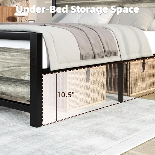 Image of Catrimown Twin Size Bed Frames, Twin Bed Frames with Headboard and Footboard, Heavy Duty Metal Twin Platform Bed Frame, Noise-Free, No Box Spring Needed, Easy Assembly, Wash Grey