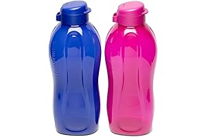 2 x Aquasafe 2 Liter Flip Top Plastic Water Bottle for Fridge Storage