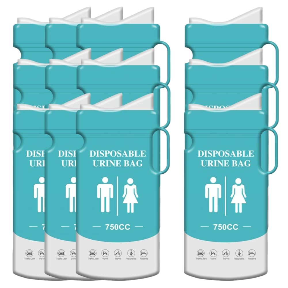Loiisgy 12 Pcs Disposable Urine Bag with Handle, Emergency Toilet Pee Bags, Pee Bags for Travel, Unisex Urinal Bag for Camping