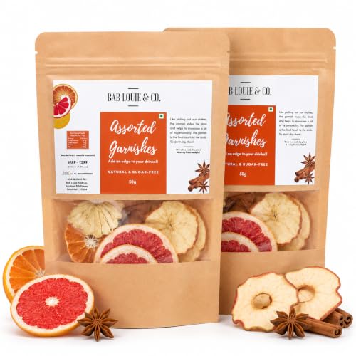 Image of Bab Louie & Co. Assorted Dehydrated Fruits Garnishes For Cocktail, Mocktail, Detox Water, Green Tea, Snacks | Air Dried | Gluten Free | No Sugar | 100% Natural | Zero Preservatives | 50 Gm (Pack Of 2)
