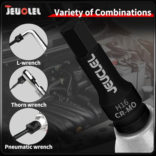 Image of 8PCS Hex Impact Bit Socket Set, 1 /2 inch Drive Allen Socket Kit, Cr-Mo | 3-Inch, Lengthen Hex Screwdriver Adapter for Electric Ratchet Wrenches Fastening Screws, Socket Wrench, Head Drill