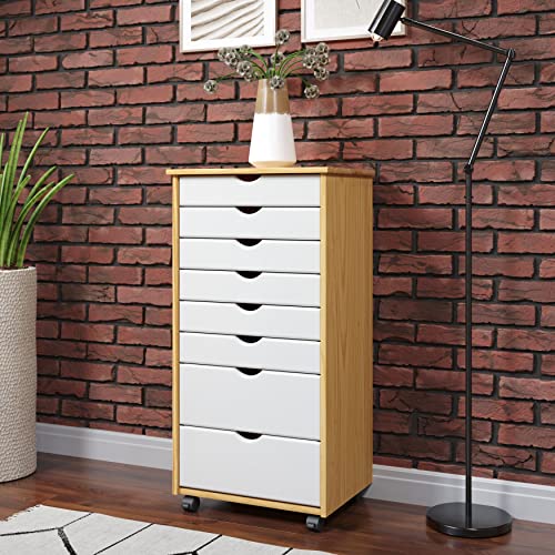 Adeptus Original Roll Cart, Solid Wood, 6+2 Drawer Extra Wide Drawers Roll Carts, White #TOP4