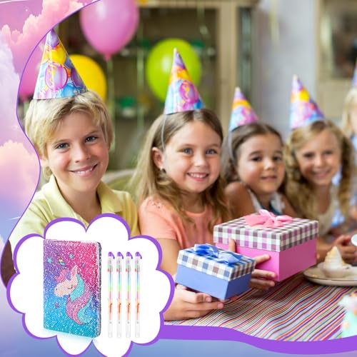 Image of Outus 4 Pcs Sequin Girls Journal Valentines Journal Gift with Color Gel Ink Pens Glitter Notebook Flip Writing Diary for Kids Girl Writing Drawing Travel Gifts(Gradient Pink,Unicorn)