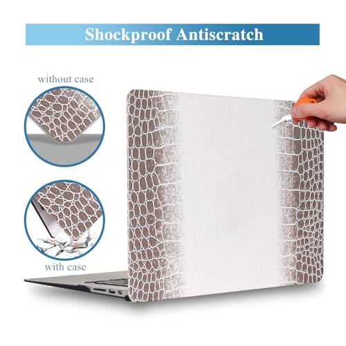 KEROM Crocodile Case for MacBook Air 13 Inch 2021 2020 2019 2018 M1 A2337 A2179 A1932, MacBook Air M1 Case, Aligator Skin Snakeskin PU Leather Hardshell & Keyboard Cover for Mac Air 13.3, Brown White by KEROM - Used condition - Image 2