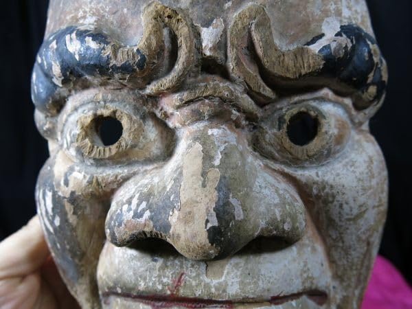 Amazon.co.jp: 古面べしみ江戸時代木彫彫刻お面能面圧面面見 303