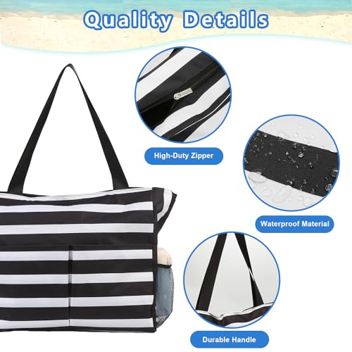 TAHAVICE Strandtasche Damen mit Reißverschluss, Große Strandtasche xxl Familie, Badetasche Damen Wasserdicht, Beach Bag Tote Bag für Strand Reisen Pool