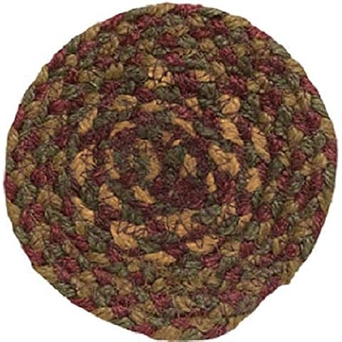 IHF Home Decor | Cinnamon Premium Braided Collection | Primitive, Rustic,Farmhouse Style | Jute/Cotton | 30 Days Risk Free |Door Mat | Wine, Natural and Shade of Browns | 4" Coasters Cover