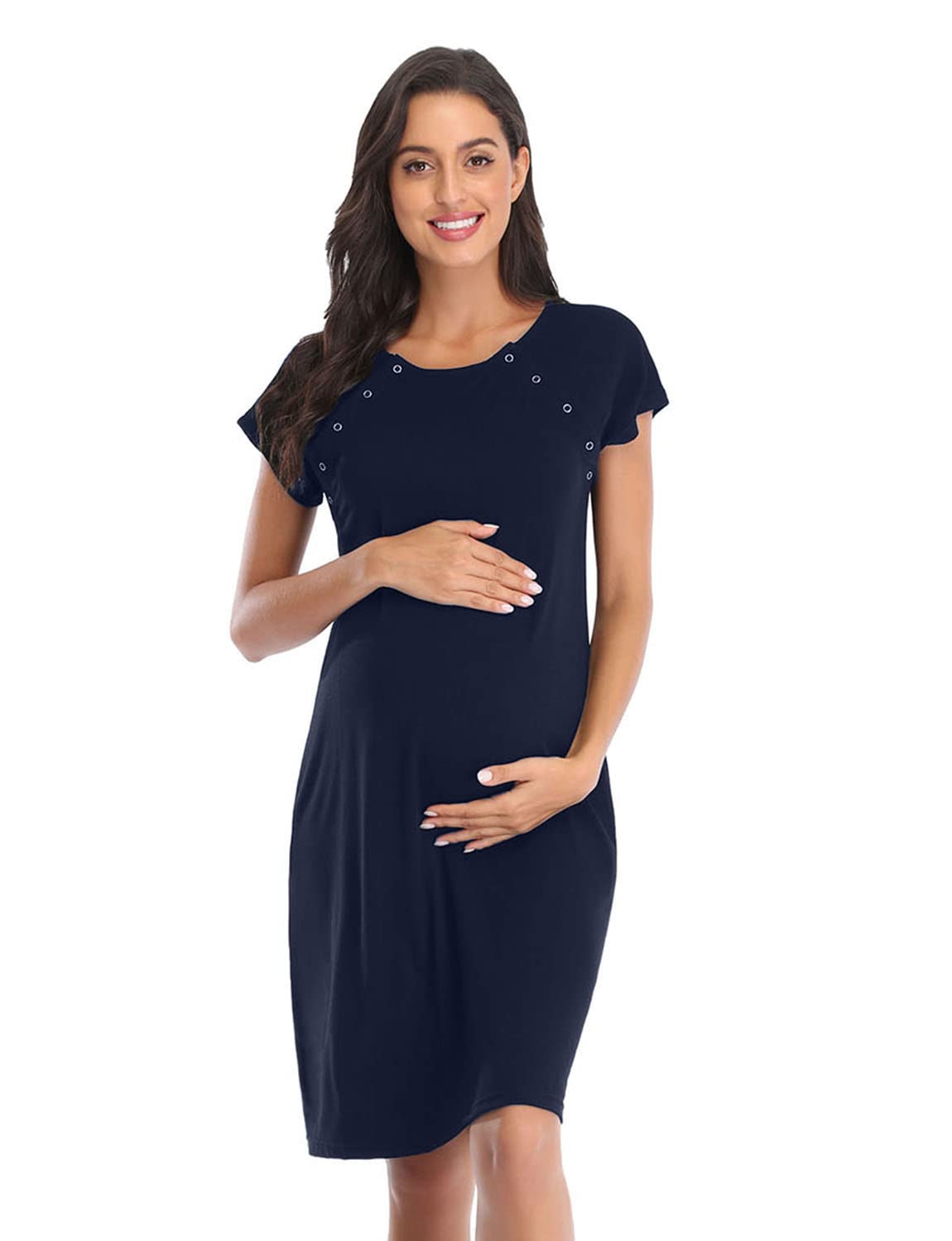 Damen Umstands-Nachthemd 3-in-1 Lieferung Arbeit Stillnachthemd Krankenhauskleid Nachtwäsche zum Stillen