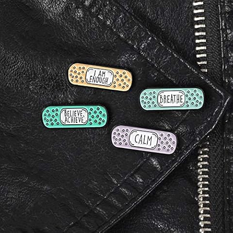 YSoutstripdu BREATHE BELIEVE ACHIEVEs CALM I AM ENOUGH Letters Printed Unisex Band-aid Brooch Pin Clothes Jacket Badge Green Cover