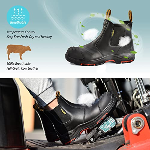 Image of Mens Work Boots Steel Toe Chelsea Safety Boots Cow Leather Waterproof Lightweight Working Shoes