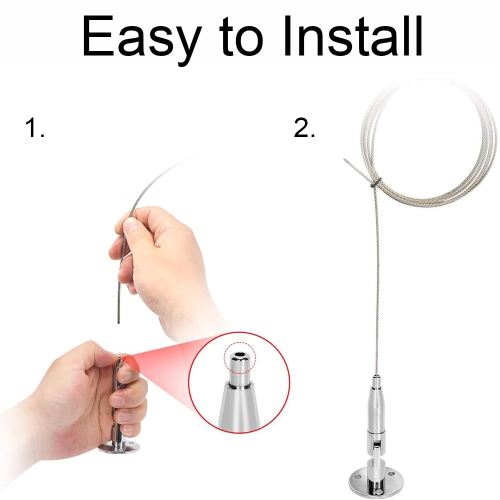 Kit di 2 fili in acciaio per appendere cornici, 2 m | Specchi, opera d'arte Crimping Loop Sleeve per appendere cornici, specchi, arte da parete