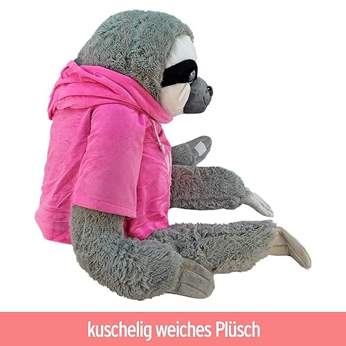 BEMIRO Riesen Faultier Kuscheltier - 100 cm Be Happy rosa, Kuscheltier mit Pulli, Kletthände zum anhängen, Plüschtier mit Hoodie