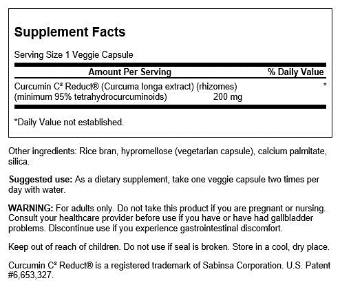 Swanson Curcumin C3 Reduct 95% Tetrahydrocurcuminoids - Standardized 200 Mg 60 Veg Caps 2 Pack #TOP1