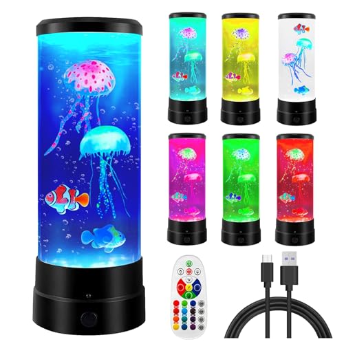 PORFOYO Lampe à lave méduses, ronde, méduses, avec 17 modes de changement de couleur, télécommande, lampe à lave pour lumière d'ambiance, veilleuse,...