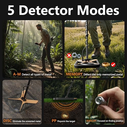 Image of Metal Detector for Adults Rechargeable, 11 inch Professional Metal Detector for Gold & Silver, High Accuracy Waterproof Design, 5 Modes, Christmas Stocking Stuffers Gifts for Men /Dad, M55,Brown