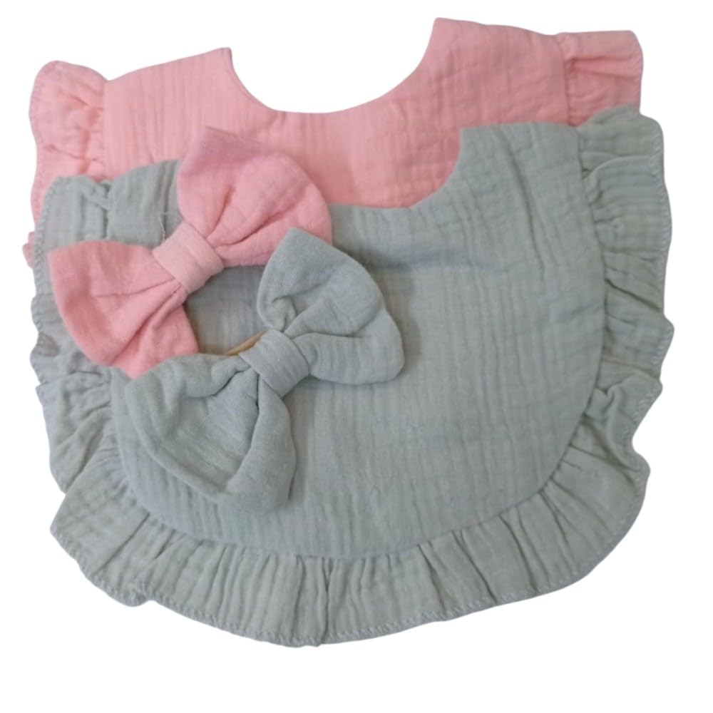 Kinder Valley Muslin Baby Bibs with frills 100% Cotton Absorbent Bandana Drool Bibs for Teething and Drooling, 2 -Pack for Baby Girls-image-15