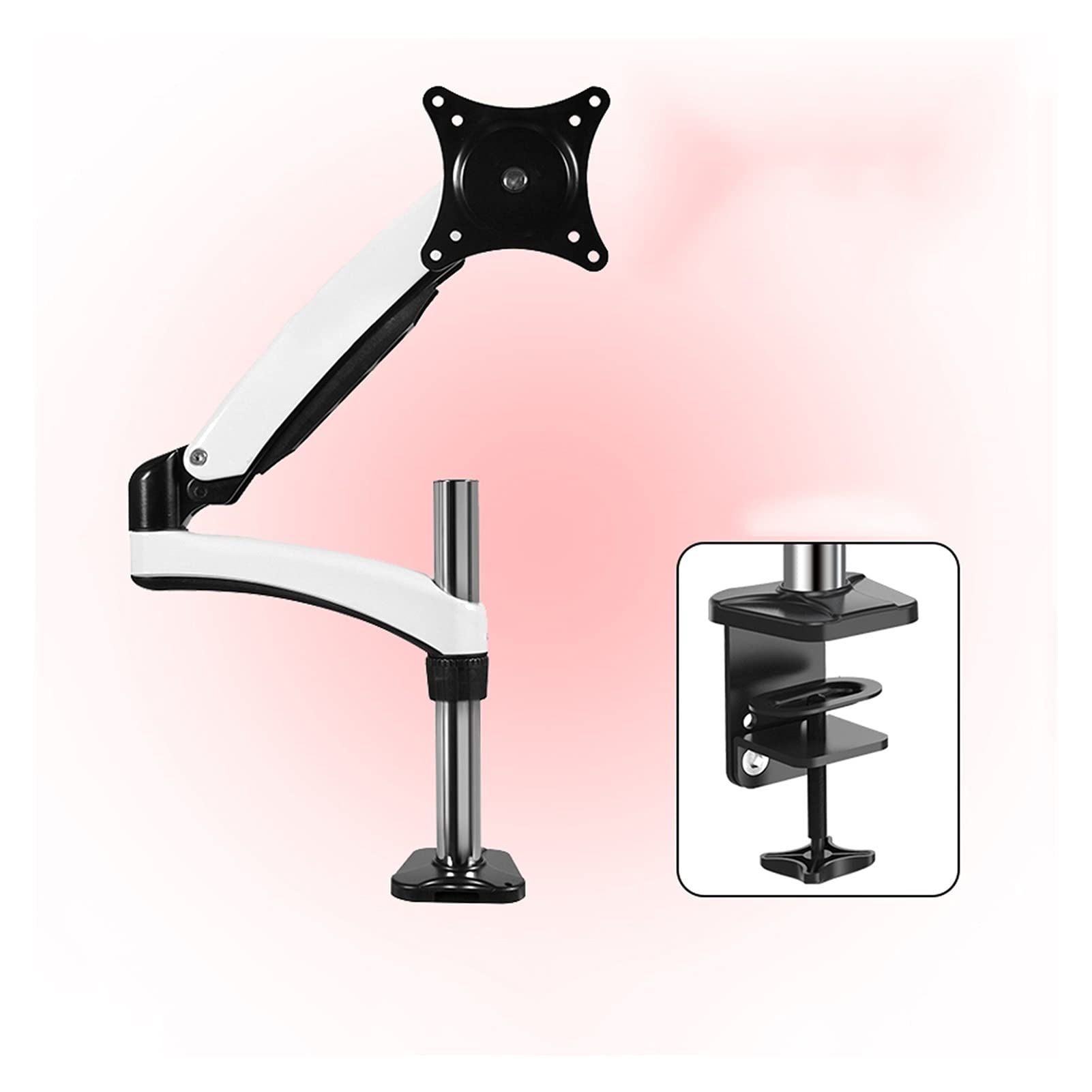 YNBSHGAA Single Monitor Stand Height Adjustable Monitor Stand Mount 15"-32" Monitor Desk Mount Stand with C-Clamp and Grommet Base,Holds Up to 16.5lbs,White-A