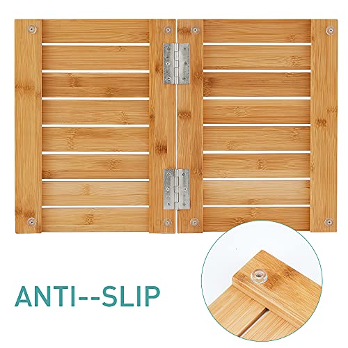 Waterproof Bamboo Bath Mat For Shower, Wooden Floor Mat For Bathroom, Foldable | Non-Slip | Heavy Duty, Shower Mat For Indoor Outdoor, 23.5In X 15.6In #TOP3