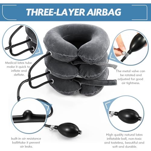 Image of Jaximy Neck Stretcher, Cervical Traction Device, Neck Traction Device, Neck Pain Relief, Adjustable Inflatable Neck Brace & Neck Stretcher, Neck Decompression Home Use (Dark Gray)