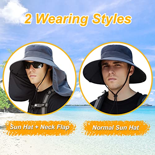 Image of Women Wide Brim Face Mask Sun Hat Detachable Neck Face Flap Ponytail UV Protection Visor Hat Garden Fishing Hiking