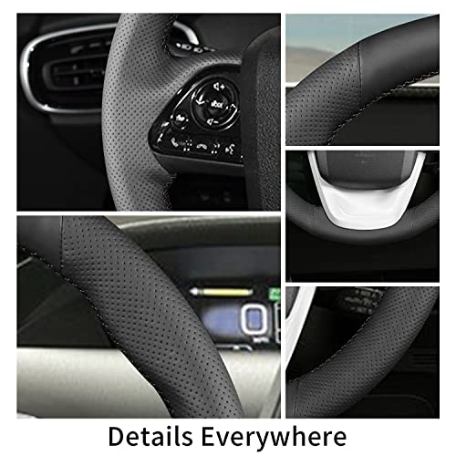 Yeolpise Hand-Stitch Steering Wheel Cover,Fit for Toyota Prius 2016 2019/Prius Prime 2017/Prius Plug-in Hybrid 2017/Mirai 2016,Non-Slip Breathable Microfiber Leather Steering Wheel Cover on Wrap