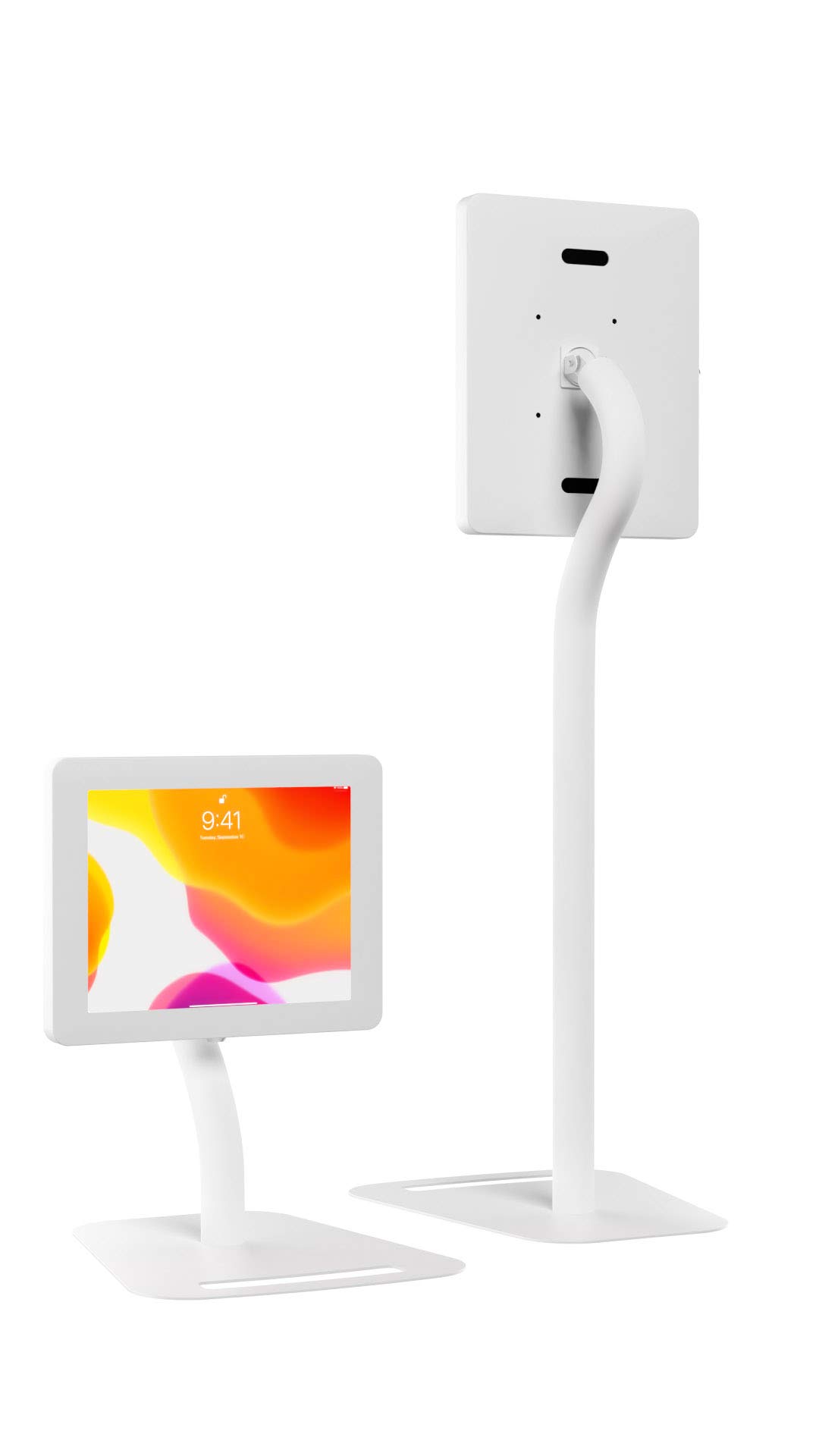 Anti-Theft Height Adjustable Kiosk Floor Stand CTA Secure Lockable Store Kiosk W/Height Adjustable Mechanism | for iPad 7/8/9 iPad Pro 11” Inch Samsung & Microsoft Tablets - White (PAD-PARAFDW)
