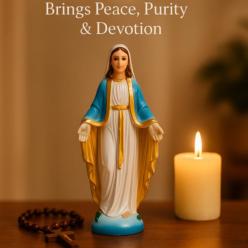 Image of Immaculate Mary Figurine | Christmas Prayer Statue, Marble-Look Decorative Showpiece for Home Office, Car Dashboard Idol, Spiritual Blessing Idol & Christian Gift Item