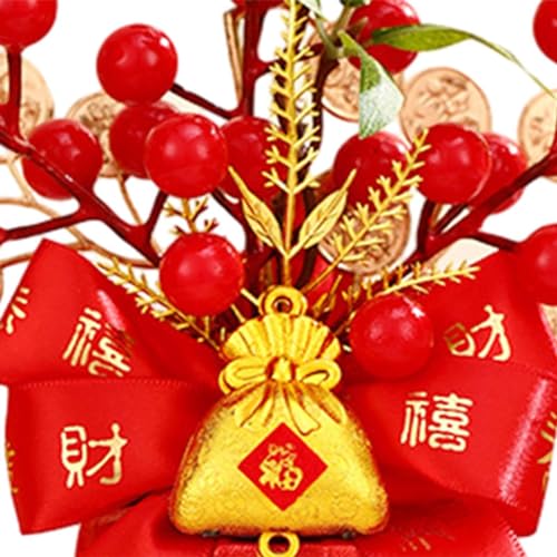 ?????? Chinese New Year Decoration Fake Flower Blessing Bucket Crafts Lucky Tree Housewarming Gift Artificial Potted for Office, Lucky Pouch