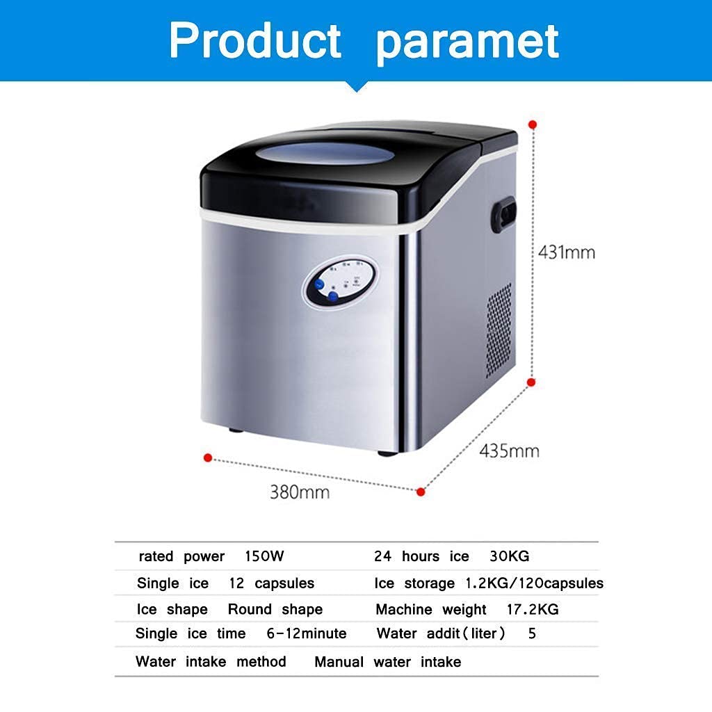 Ice Maker Stainless Steel Ice Maker Machine Counter Top Home Ice Cubes Ready in 6 Mins 66lbs（30kg） Ice per 24 Hrs 5L qujunji