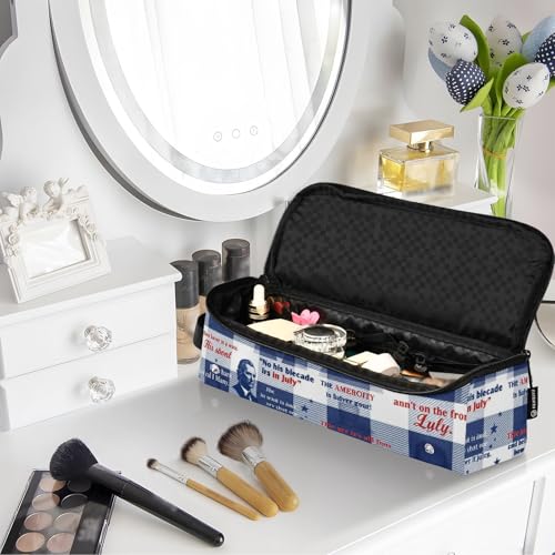 Bolsa de viaje para herramientas de cabello con tapete resistente al calor, diseño doble capa para plancha y accesorios, color azul marino con patrón de cuadros miniatura 7