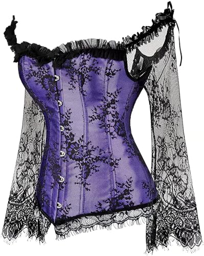 Image of Women's Lace up Gothic Jacquard Shoulder Straps Tank Overbust Shaper Corset Bustiers Top
