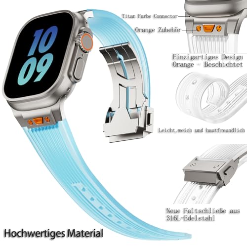 SEURE Strap for Apple Watch Ultra3/2/1 49mm,Series 9/8/7 45mm,Series SE2/6/SE/5/4 44mm,Series 3/2/1 42mm,Soft Silicone Sports Straps Robust Replacement Band with Metal Connector,Transparent Blue - Image 3